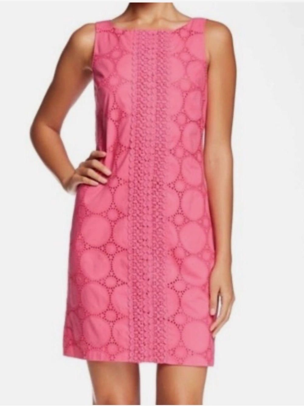 Eliza J Hot Pink Sleeveless Eyelet Midi Dress